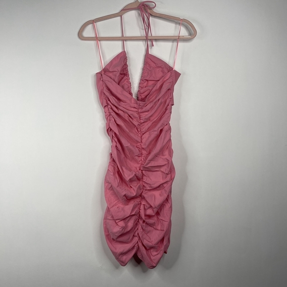 2/$30 ZARA Cut-out Draped Dress Pink Gathered Cutout Plunging Halter #7049 - Picture 10 of 16